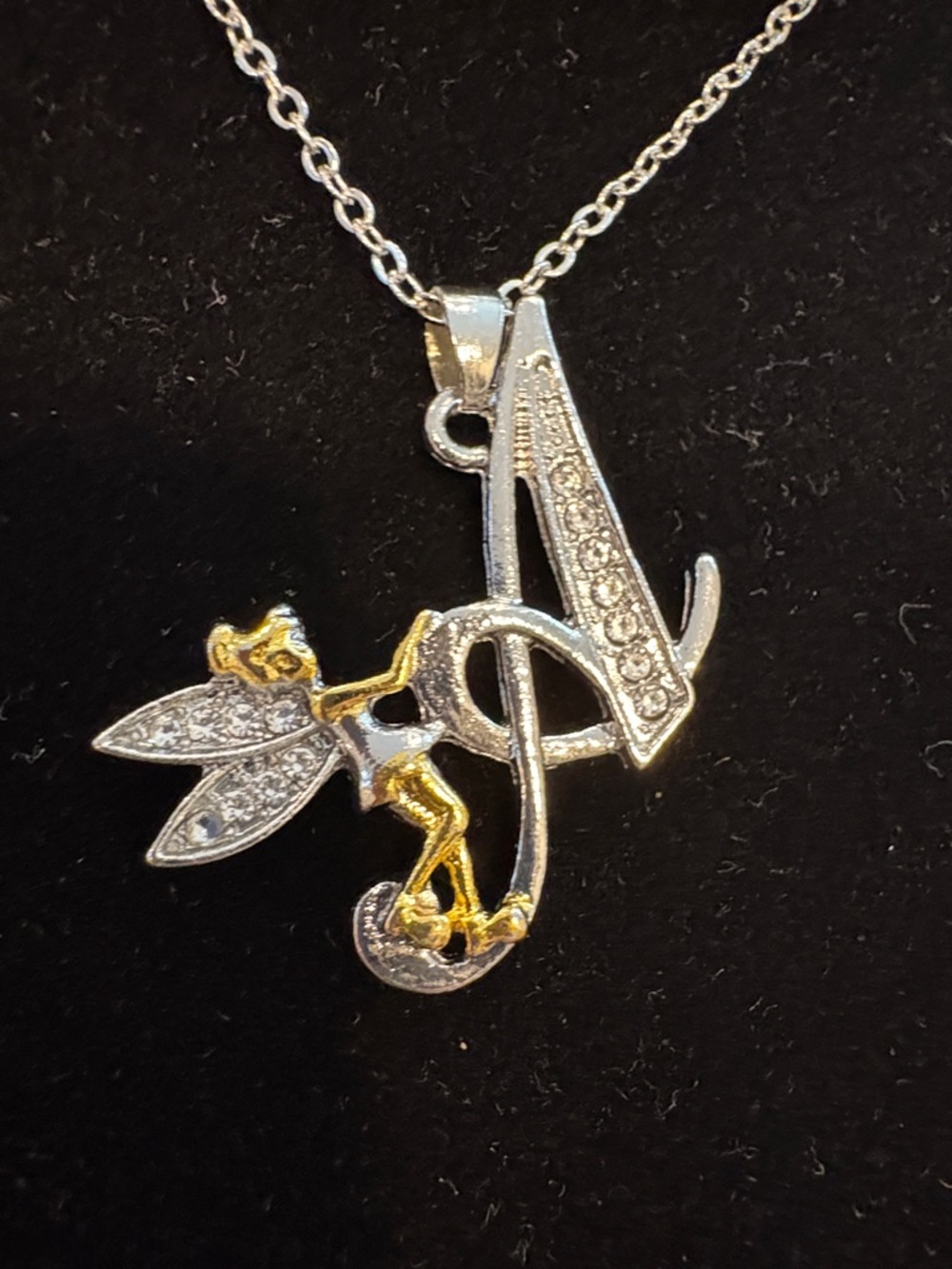 Two-Tone Fairy 'A' Initial Pendant Necklace in Silver and Gold